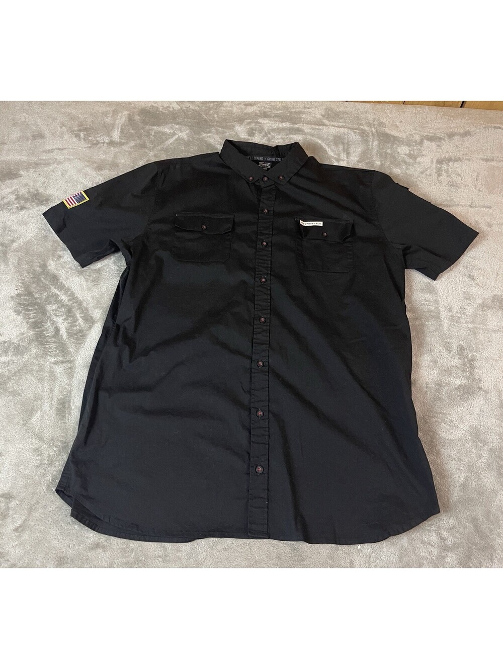 Grunt Style Shirt Mens XL Black Short Sleeve Tactical Button Down American Flag